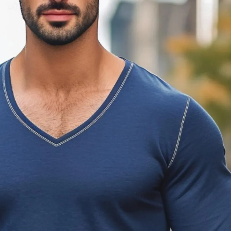 Men's Casual V Neck Slim Fit Long Sleeve T-Shirt 92376587Y sold by Manly product image thumbnail 2