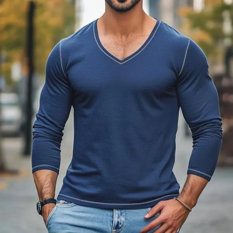 Men's Casual V Neck Slim Fit Long Sleeve T-Shirt 92376587Y sold by Manly product image thumbnail 3