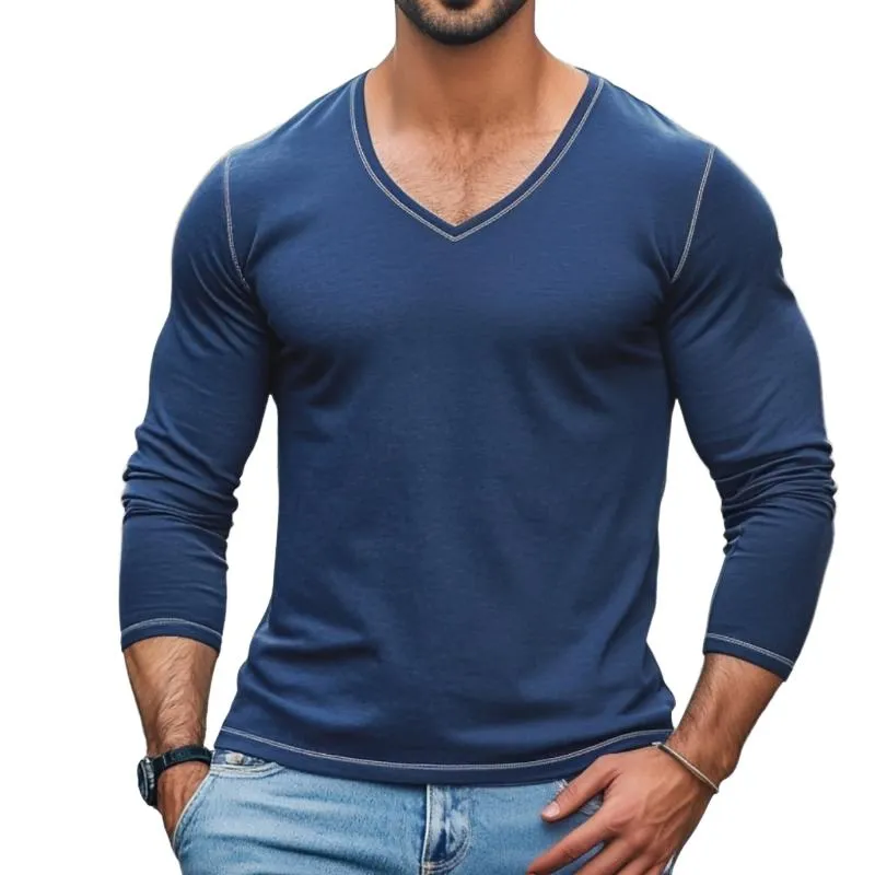 Men's Casual V Neck Slim Fit Long Sleeve T-Shirt 92376587Y sold by Manly