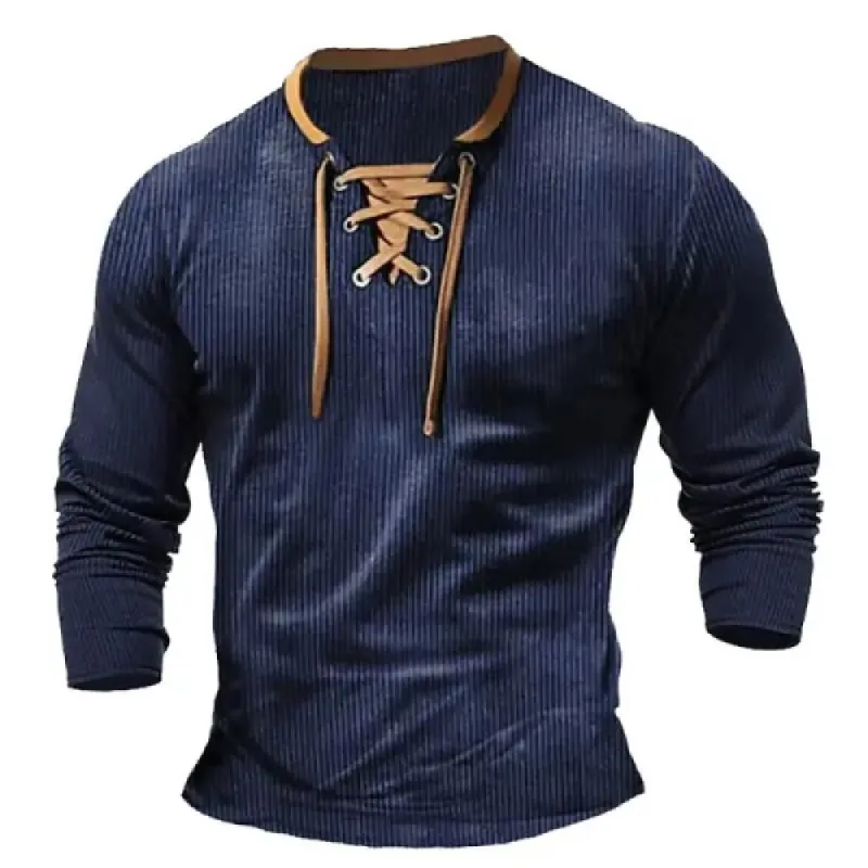 Men's Vintage Corduroy Colorblock Collar Tie Slim Fit Long Sleeve T-Shirt 04878541Y sold by Manly