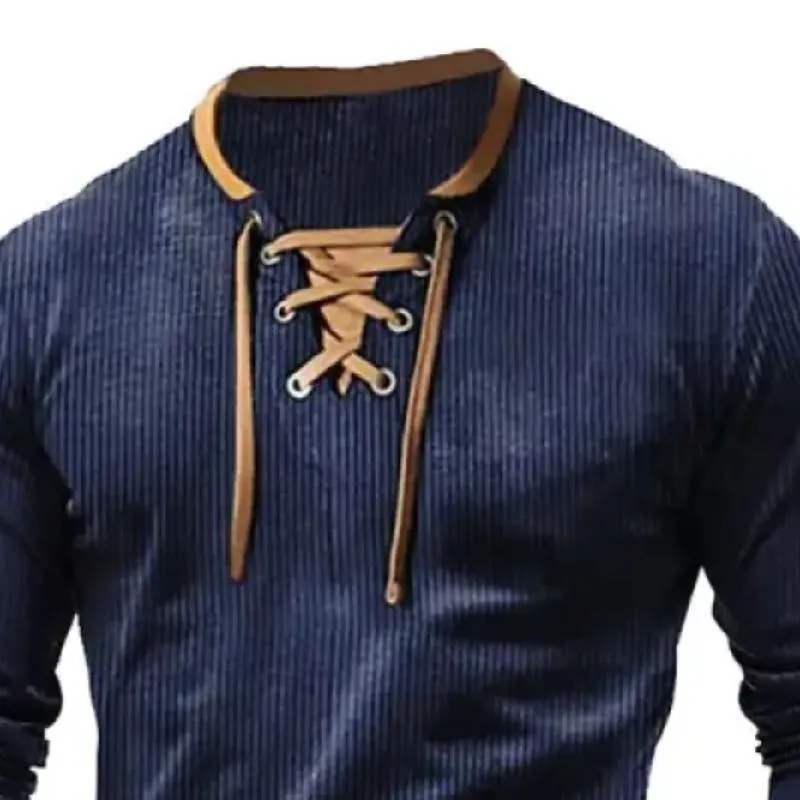 Men's Vintage Corduroy Colorblock Collar Tie Slim Fit Long Sleeve T-Shirt 04878541Y sold by Manly product image thumbnail 2