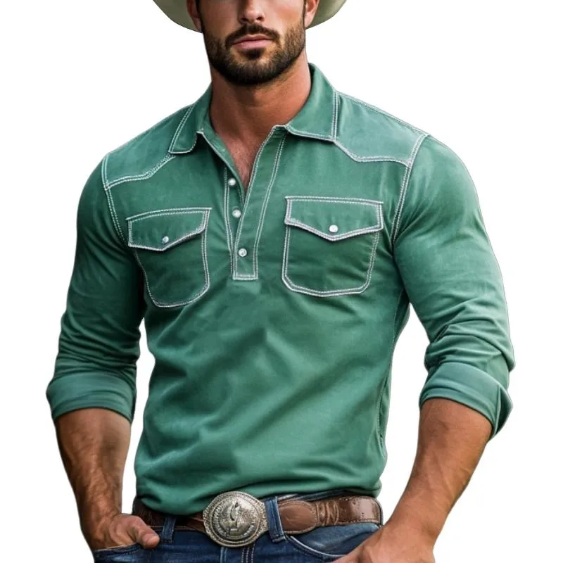 Men's Fashion Suede Western Style Slim Fit Long Sleeve Polo Shirt 07212582Y sold by Manly