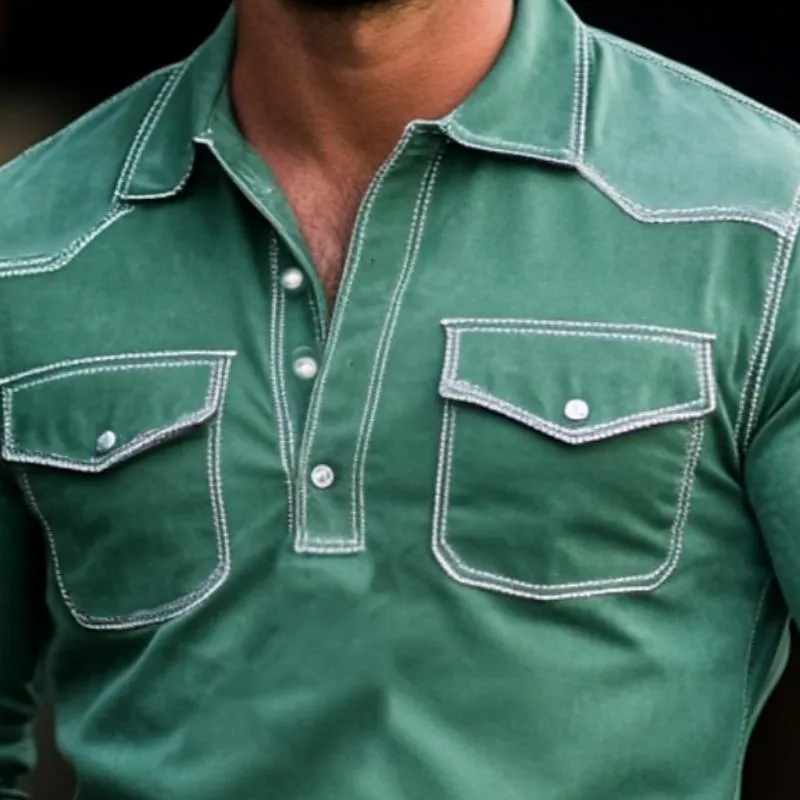 Men's Fashion Suede Western Style Slim Fit Long Sleeve Polo Shirt 07212582Y sold by Manly product image thumbnail 2