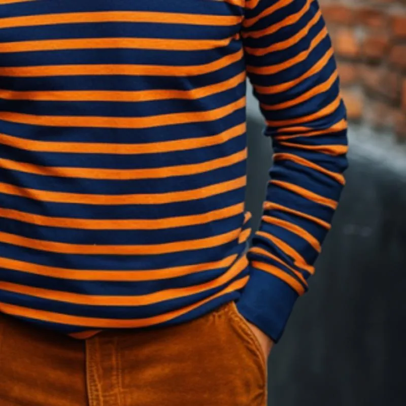 Men's Classic Casual Round Neck Horizontal Striped Cotton Long-sleeved T-shirt 82630494K sold by Manly product image thumbnail 5