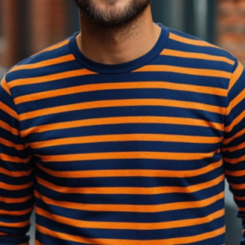 Men's Classic Casual Round Neck Horizontal Striped Cotton Long-sleeved T-shirt 82630494K sold by Manly product image thumbnail 4