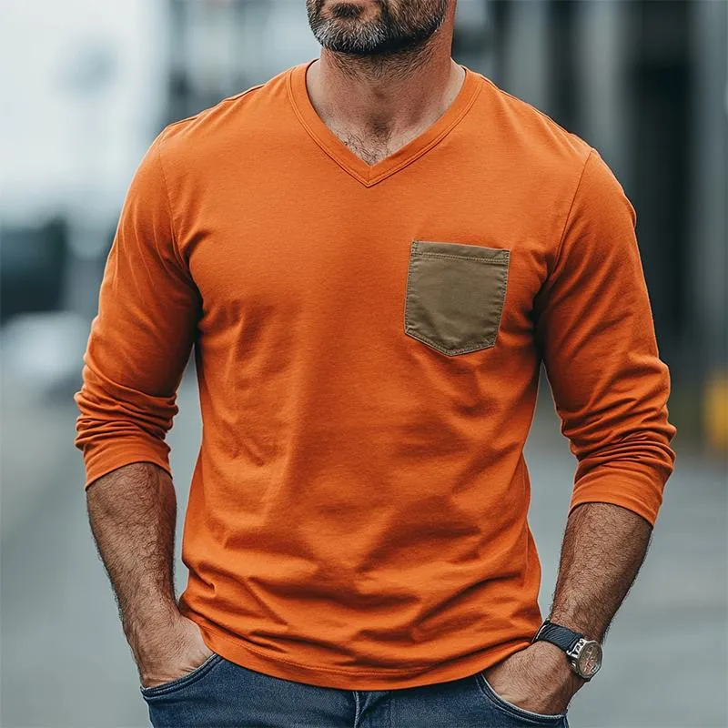 Men's Classic Casual V-Neck Cotton Long Sleeve T-Shirt 97403844K sold by Manly product image thumbnail 2