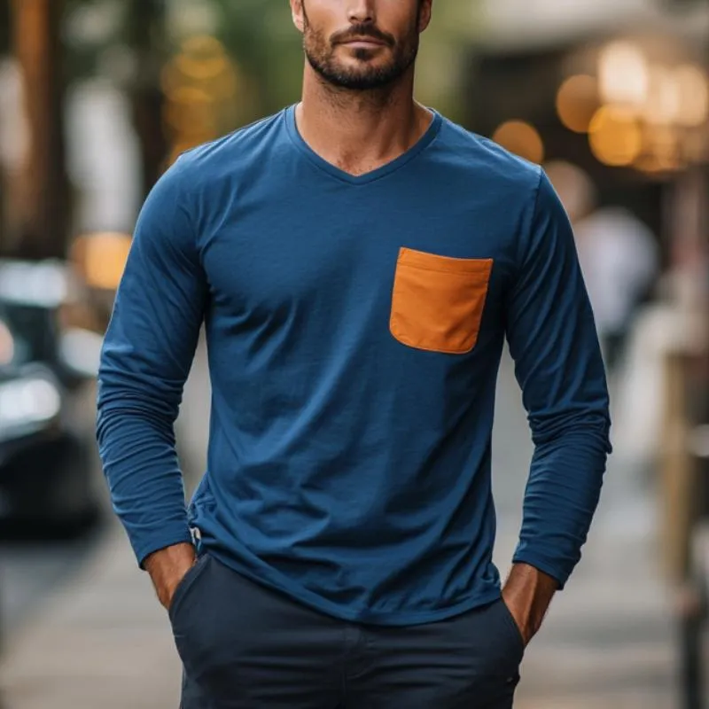 Men's Classic Casual V-Neck Cotton Long Sleeve T-Shirt 69026161K sold by Manly product image thumbnail 2