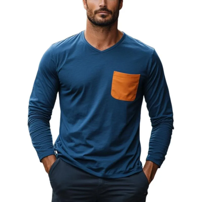 Men's Classic Casual V-Neck Cotton Long Sleeve T-Shirt 69026161K sold by Manly