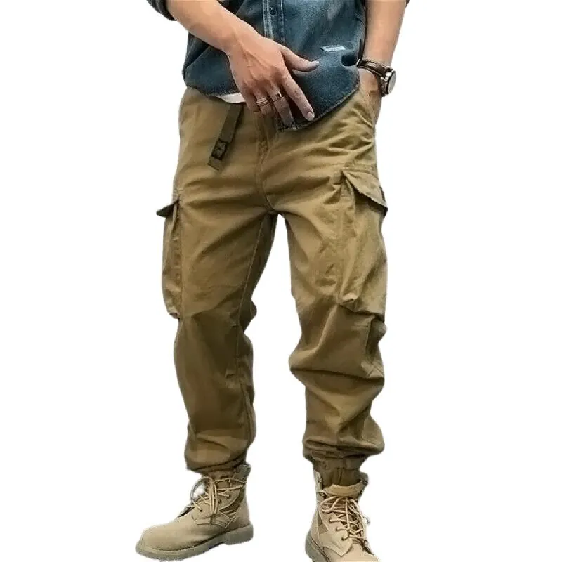 Men's Solid Color Loose Cotton Cargo Pants 41844598Z sold by Manly