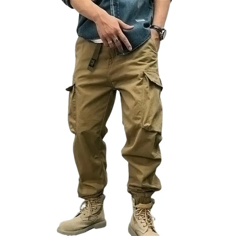 Men's Solid Color Loose Cotton Cargo Pants 41844598Z sold by Manly
