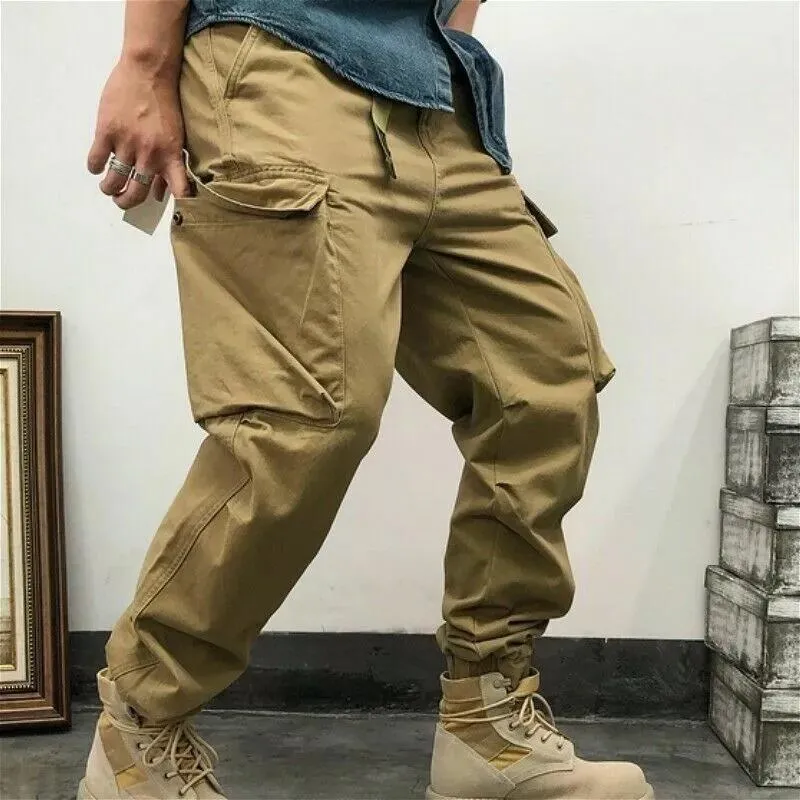 Men's Solid Color Loose Cotton Cargo Pants 41844598Z sold by Manly product image thumbnail 3