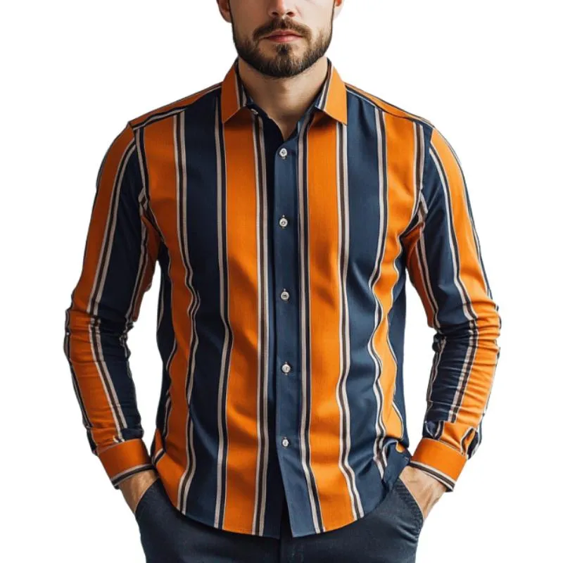 Men's Classic Casual Contrast Stripe Long Sleeve Shirt 40683894K sold by Manly