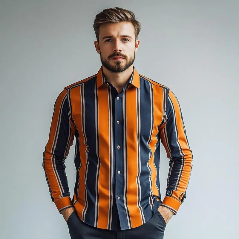 Men's Classic Casual Contrast Stripe Long Sleeve Shirt 40683894K sold by Manly product image thumbnail 3