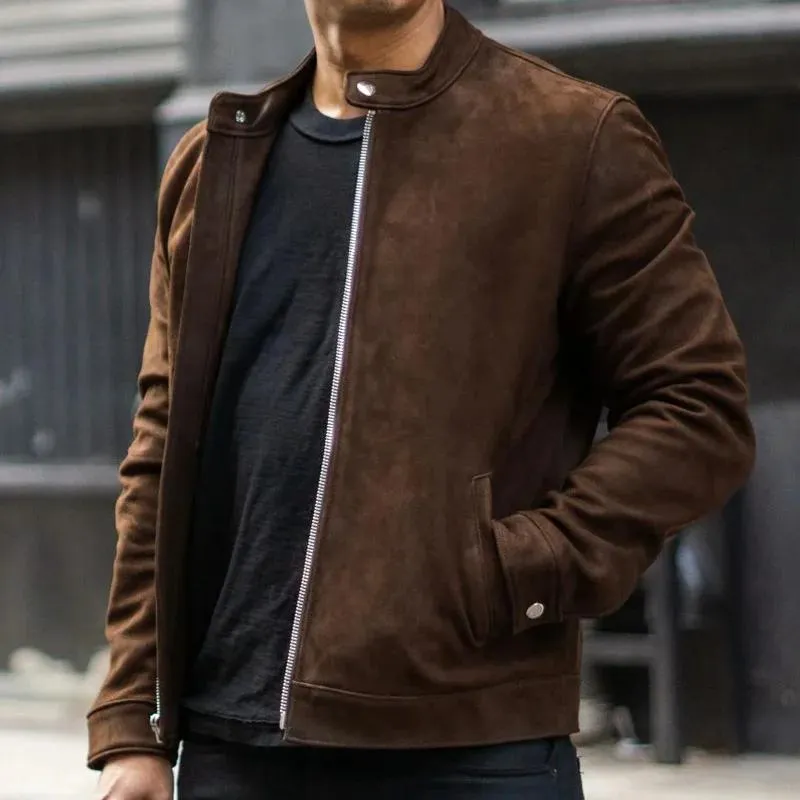 Men's Solid Color Suede Stand Collar Zipper Jacket 14213264Z sold by Manly product image thumbnail 2