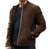 Men's Solid Color Suede Stand Collar Zipper Jacket 14213264Z sold by Manly
