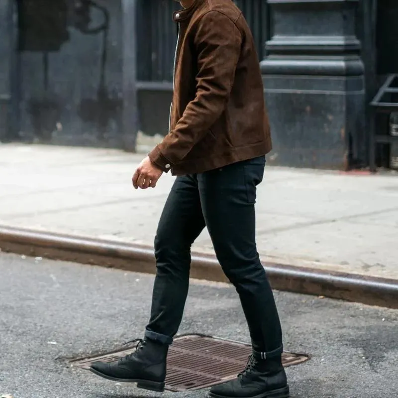 Men's Solid Color Suede Stand Collar Zipper Jacket 14213264Z sold by Manly product image thumbnail 4