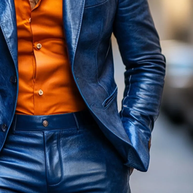 Men's Classic Casual Slim Fit Textured Leather Blazer 36646425K sold by Manly product image thumbnail 4