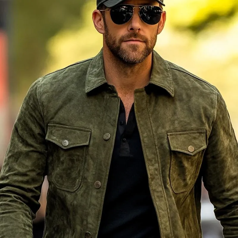 Men's Solid Color Suede Lapel Single Breasted Jacket 55319113Z sold by Manly product image thumbnail 4