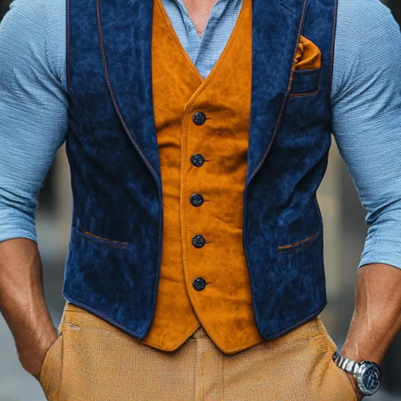 Men's Classic Casual Contrast Color Fake Two-Piece Suede Vest 24412657K sold by Manly product image thumbnail 5