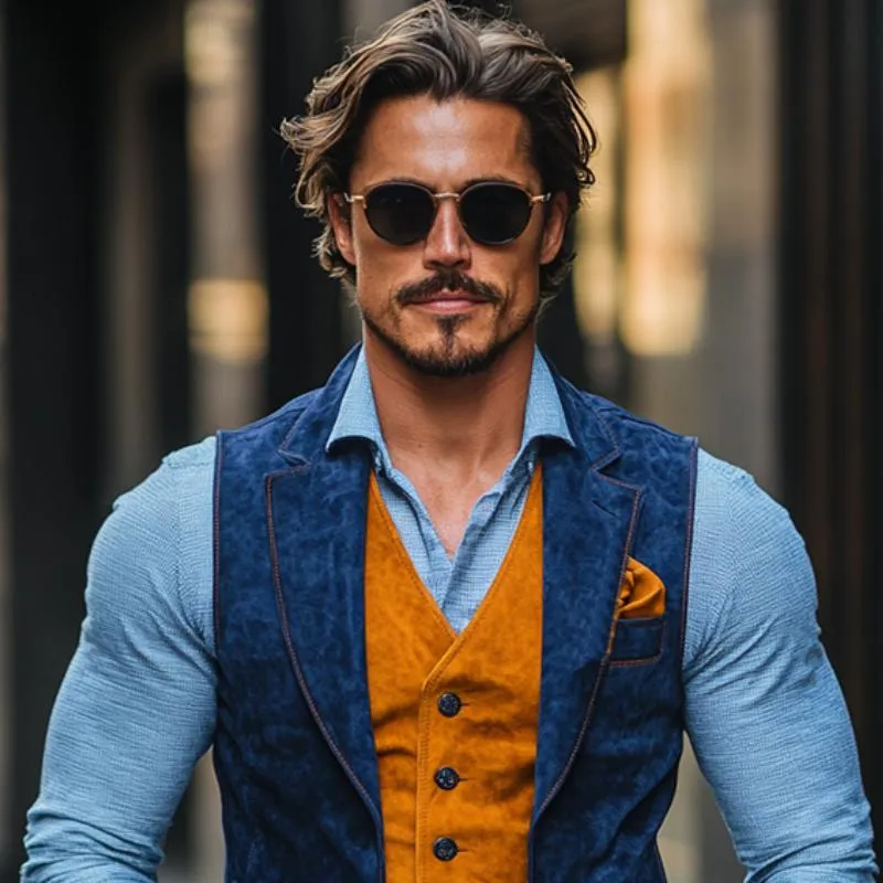 Men's Classic Casual Contrast Color Fake Two-Piece Suede Vest 24412657K sold by Manly product image thumbnail 4