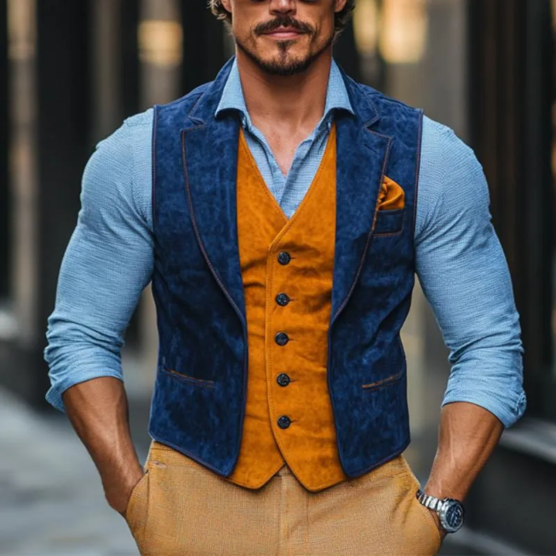Men's Classic Casual Contrast Color Fake Two-Piece Suede Vest 24412657K sold by Manly product image thumbnail 2