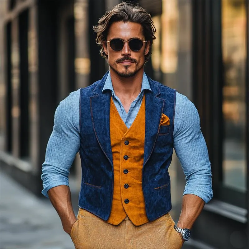 Men's Classic Casual Contrast Color Fake Two-Piece Suede Vest 24412657K sold by Manly product image thumbnail 3