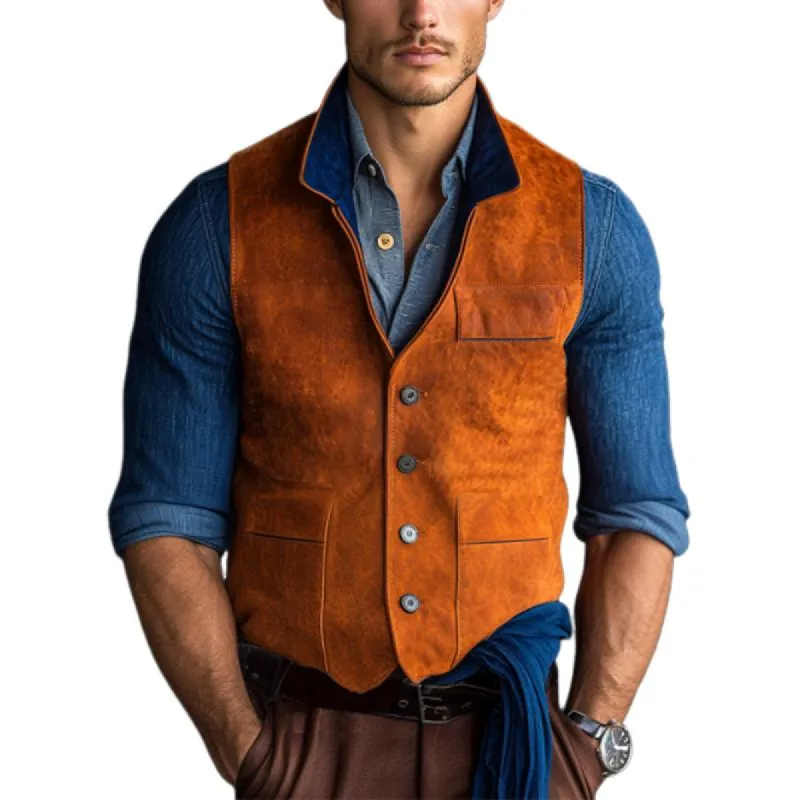Men's Classic Casual Contrast Collar Suede Vest 06311220K sold by Manly
