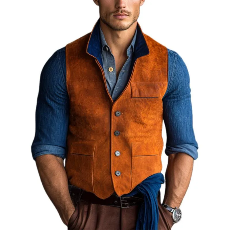 Men's Classic Casual Contrast Collar Suede Vest 06311220K sold by Manly