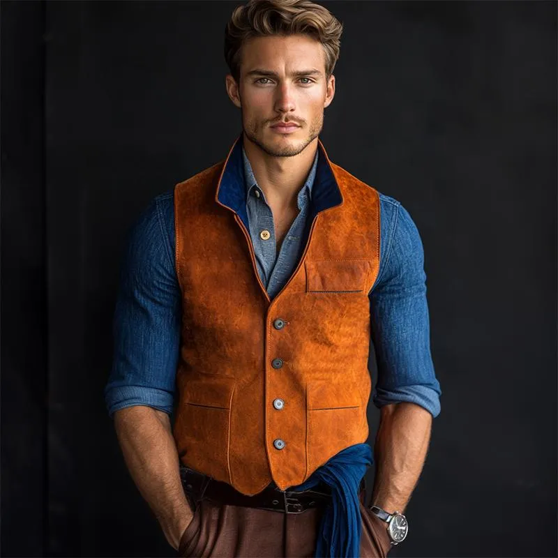 Men's Classic Casual Contrast Collar Suede Vest 06311220K sold by Manly product image thumbnail 3