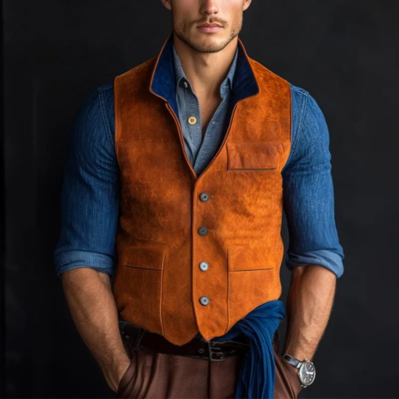 Men's Classic Casual Contrast Collar Suede Vest 06311220K sold by Manly product image thumbnail 2
