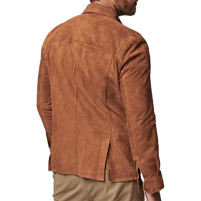 Men's Solid Color Suede Lapel Single Breasted Shirt Jacket 07952239Z sold by Manly product image thumbnail 3