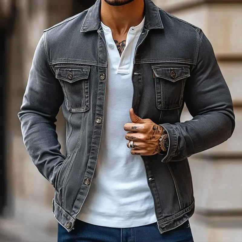 Men's Fashion Lapel Chest Pocket Single Breasted Denim Jacket 81942737Z sold by Manly product image thumbnail 2