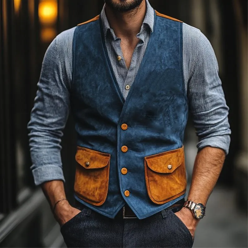 Men's Classic Casual Contrast Suede Vest 60751370K sold by Manly product image thumbnail 2