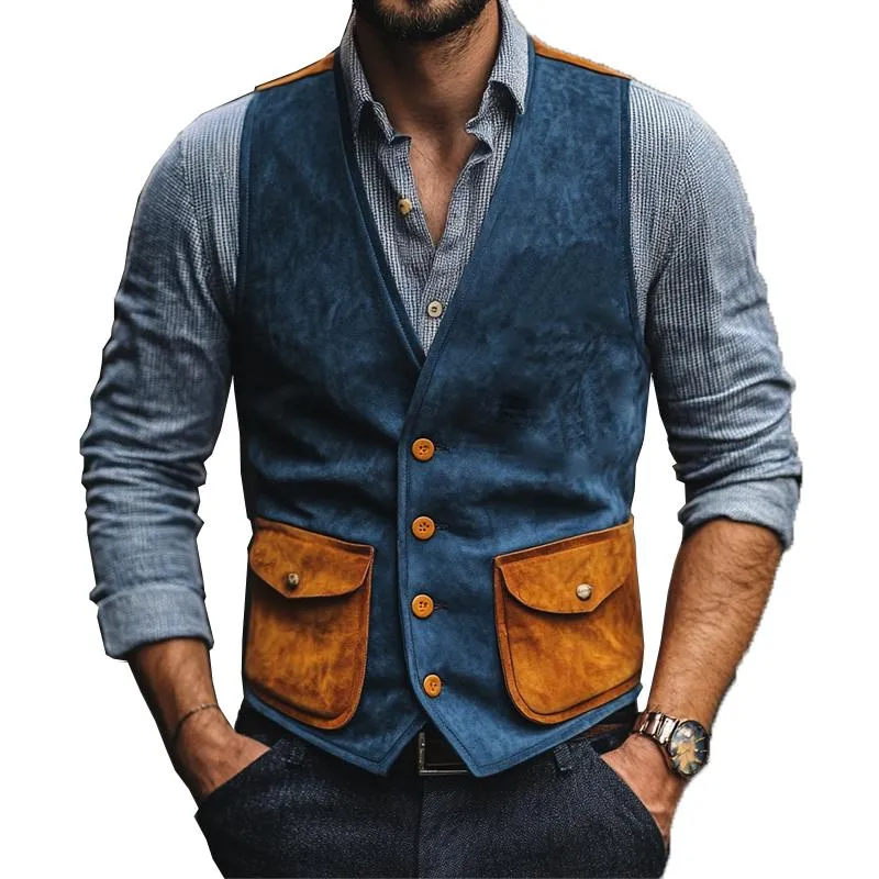 Men's Classic Casual Contrast Suede Vest 60751370K sold by Manly