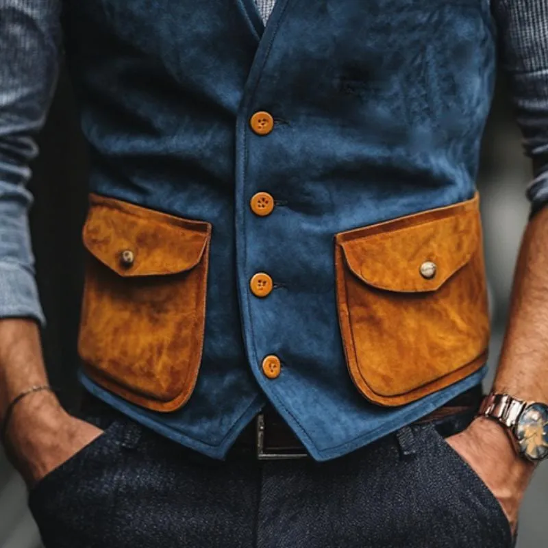 Men's Classic Casual Contrast Suede Vest 60751370K sold by Manly product image thumbnail 4