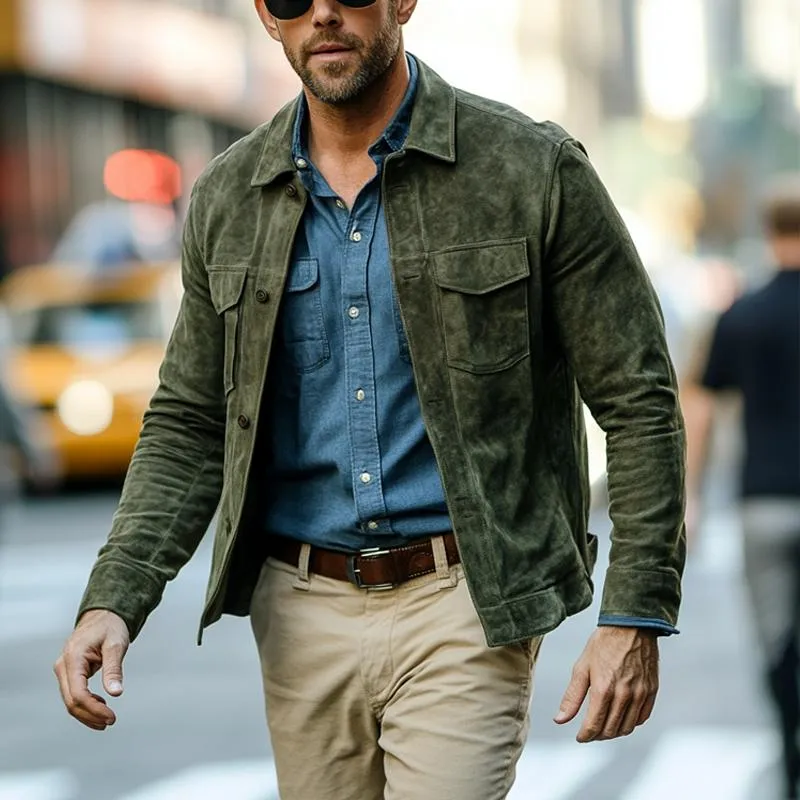 Men's Solid Color Suede Lapel Single Breasted Jacket 08421541Z sold by Manly product image thumbnail 3