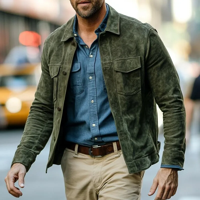 Men's Solid Color Suede Lapel Single Breasted Jacket 08421541Z sold by Manly product image thumbnail 2