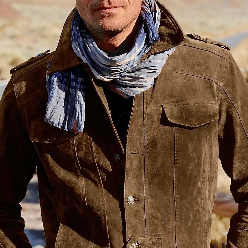 Men's Solid Color Suede Lapel Single Breasted Jacket 62649732Z sold by Manly product image thumbnail 3