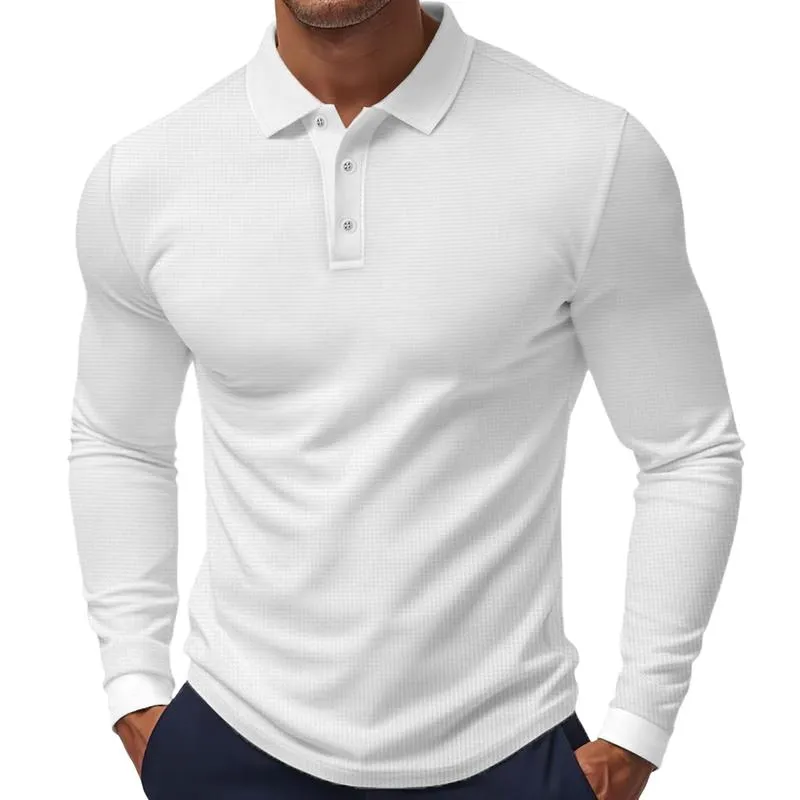 Men's Solid Color Waffle Long Sleeve Polo Shirt 14701674X sold by Manly