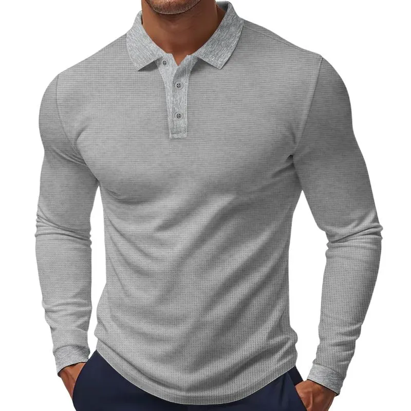 Men's Solid Color Waffle Long Sleeve Polo Shirt 14701674X sold by Manly product image thumbnail 2
