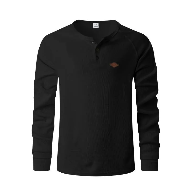 Men's Solid Waffle Henley Neck Long Sleeve T-Shirt 32241845X sold by Manly product image thumbnail 4