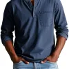 Men's Vintage Washed Henley Collar Long Sleeve T-Shirt 34795870X sold by Manly
