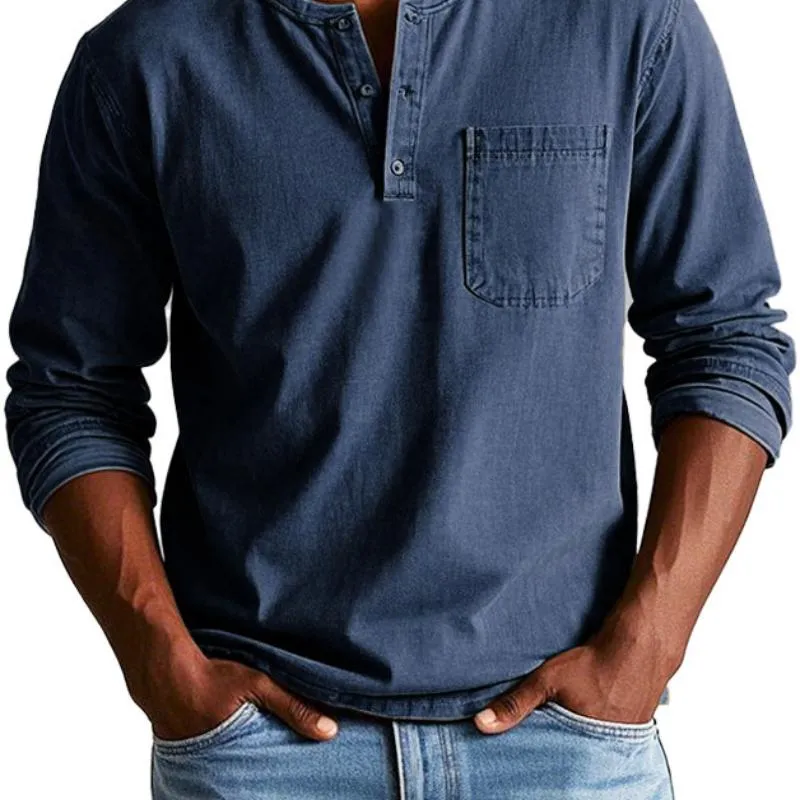 Men's Vintage Washed Henley Collar Long Sleeve T-Shirt 34795870X sold by Manly product image thumbnail 3