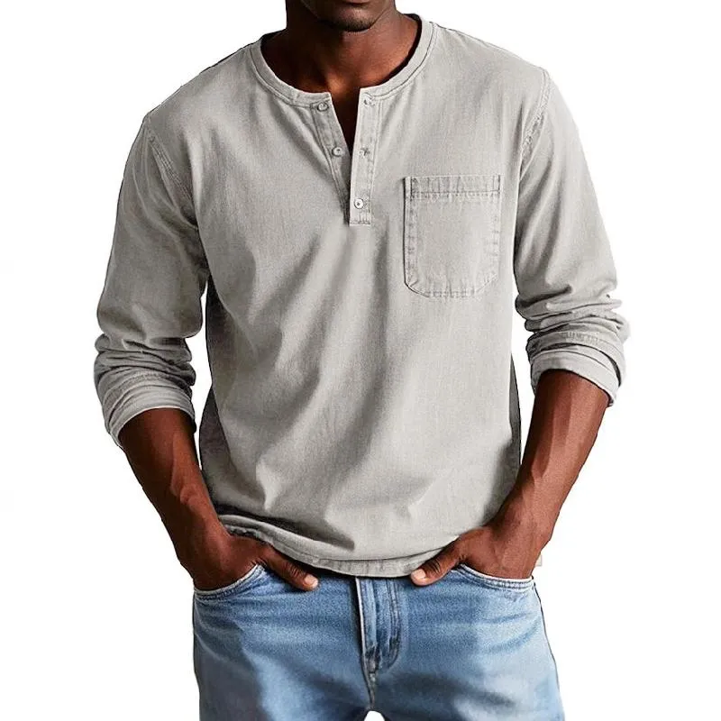 Men's Vintage Washed Henley Collar Long Sleeve T-Shirt 34795870X sold by Manly product image thumbnail 2