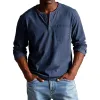 Men's Vintage Washed Henley Collar Long Sleeve T-Shirt 34795870X sold by Manly
