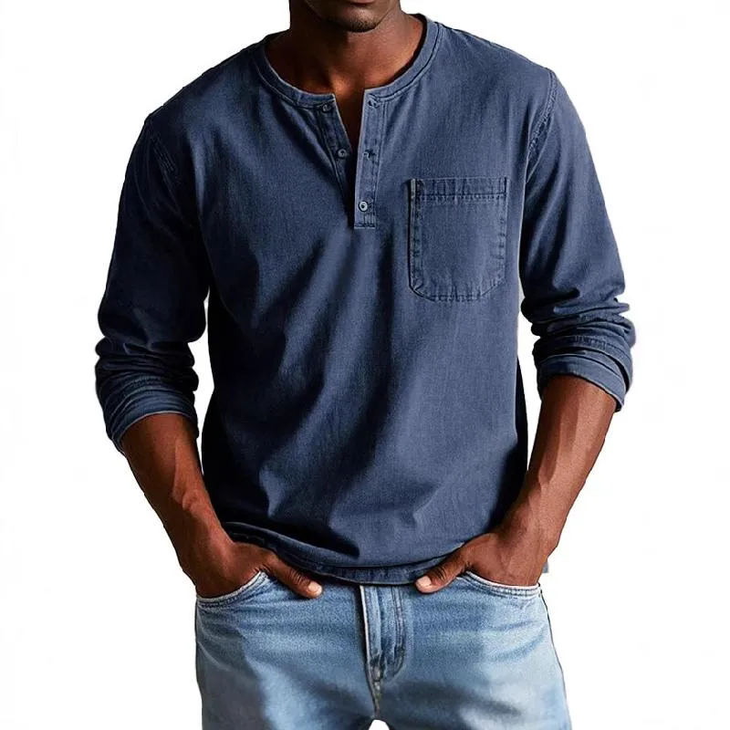 Men's Vintage Washed Henley Collar Long Sleeve T-Shirt 34795870X sold by Manly