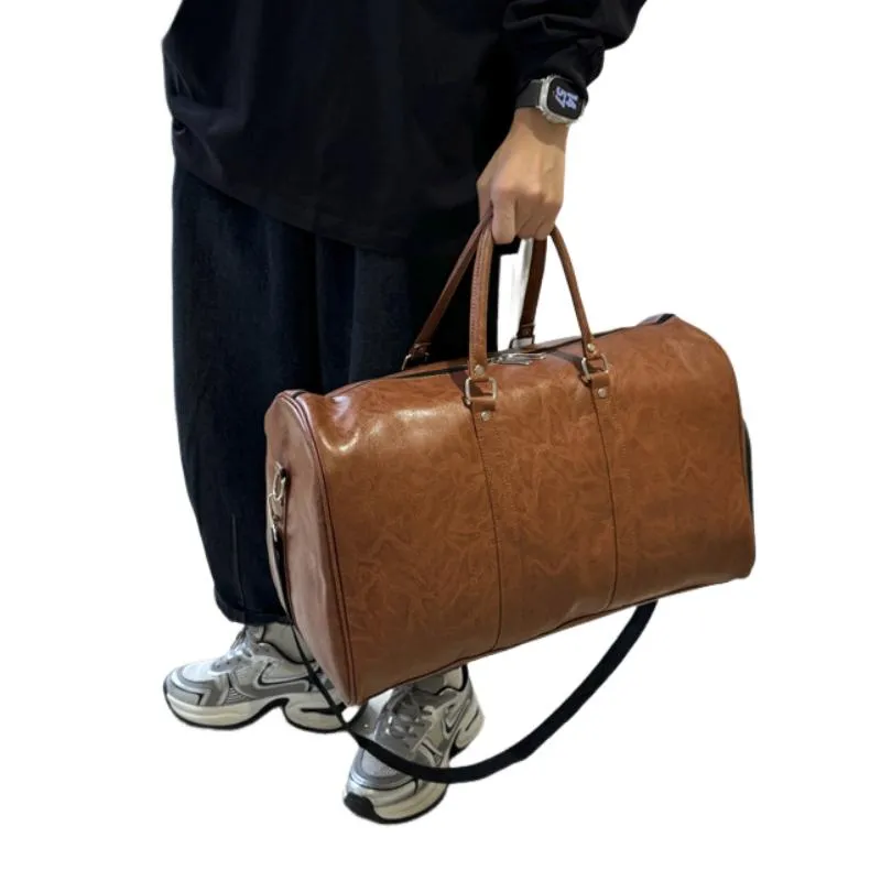 Men's Vintage Large Capacity Leather Sports Fitness Travel Bag 29144337F sold by Manly