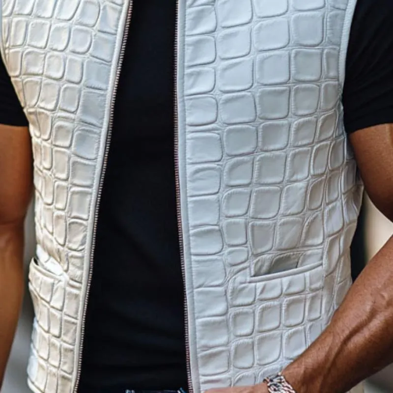 Men's Fashion 3D Leather Stand Collar Zipper Slim Fit Vest 78371754M sold by Manly product image thumbnail 3