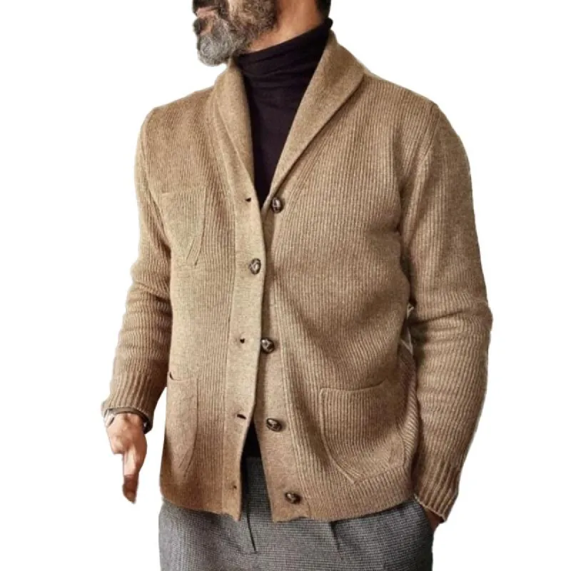 Men's Casual Shawl Collar Single-breasted Patch Pocket Knitted Cardigan 81576513M sold by Manly