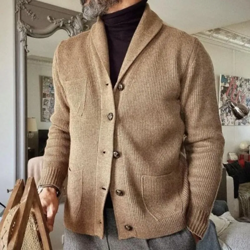 Men's Casual Shawl Collar Single-breasted Patch Pocket Knitted Cardigan 81576513M sold by Manly product image thumbnail 2